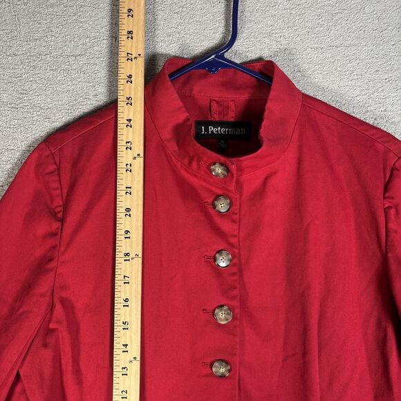 J Peterman Womens Red Mock Neck Button Up Blazer Jacket Classic Vintage Size 14 - Picture 6 of 16